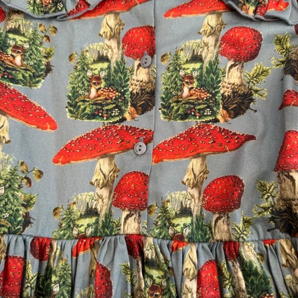 Wolf & Rita Girls Woodland Print Dress With Mushroom & Deer Pattern Size 8 - Picture 3 of 7